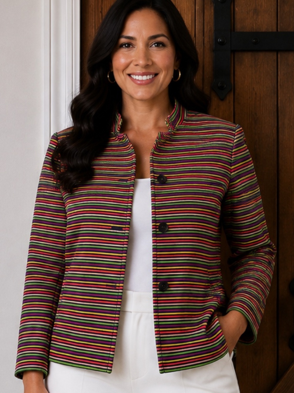 Talbots Multicolor Striped Textured Jacket – Size 18W